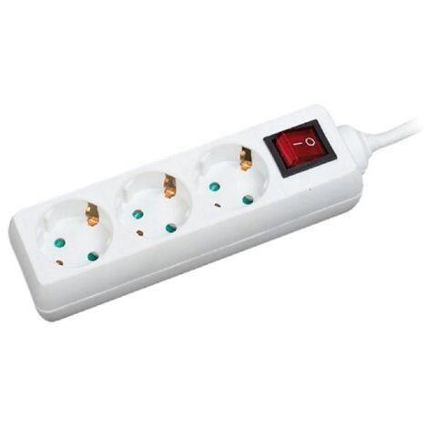 Multiprise blanche avec rallonge 1.4m - parafoudre - 3 prises Schuko 230V AC 16A
