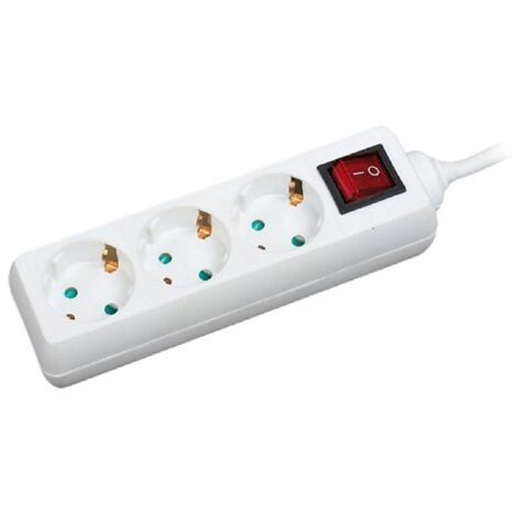 Multiprise blanche avec rallonge 1.4m - parafoudre - 3 prises Schuko 230V AC 16A