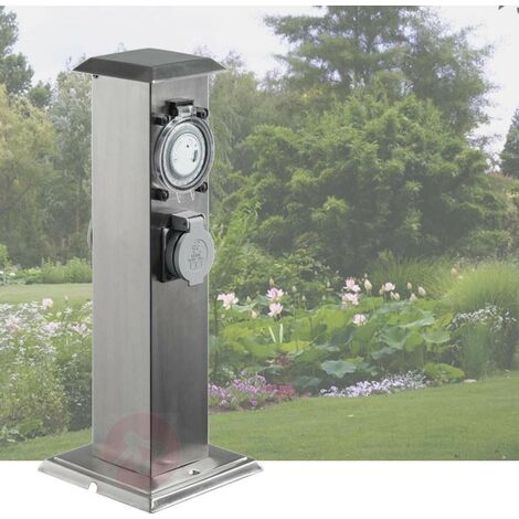 Multiprise Borne Inox 2 Prises Électriques Et Minuterie Pour Jardin Et Extérieur