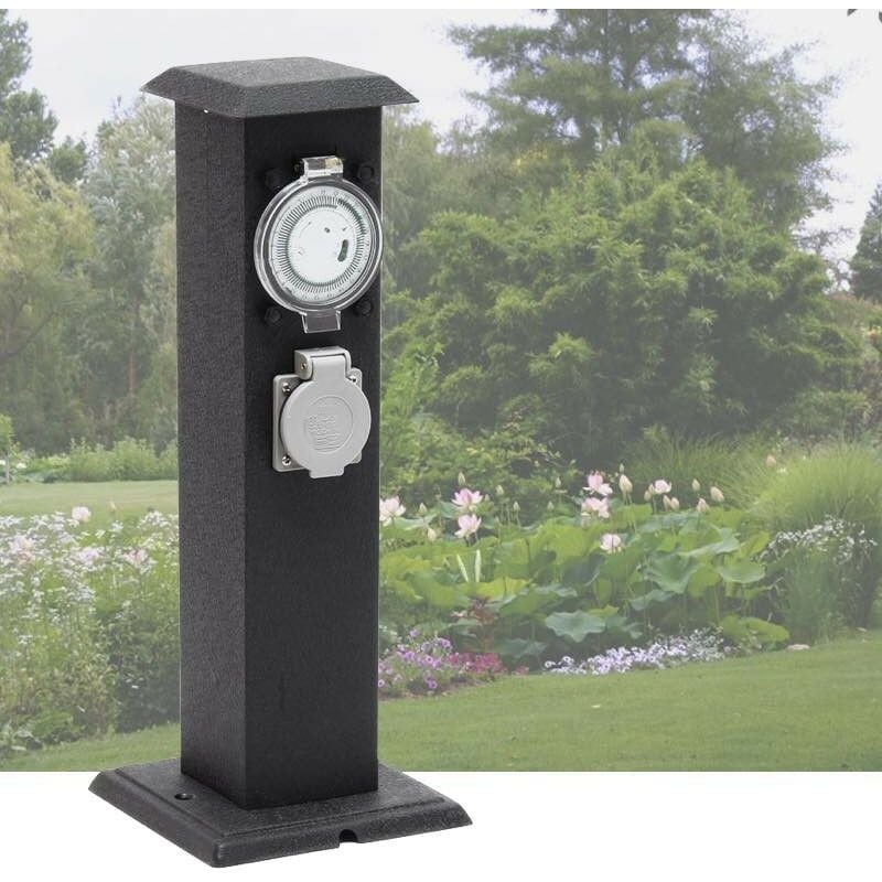 Multiprise Borne Noire 2 Prises Électriques Et Minuterie Pour Jardin Et Extérieur - Noir