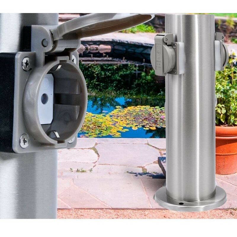 Multiprise Borne Ronde 2 Prises Électriques Pour Jardin Et Extérieur - Argent