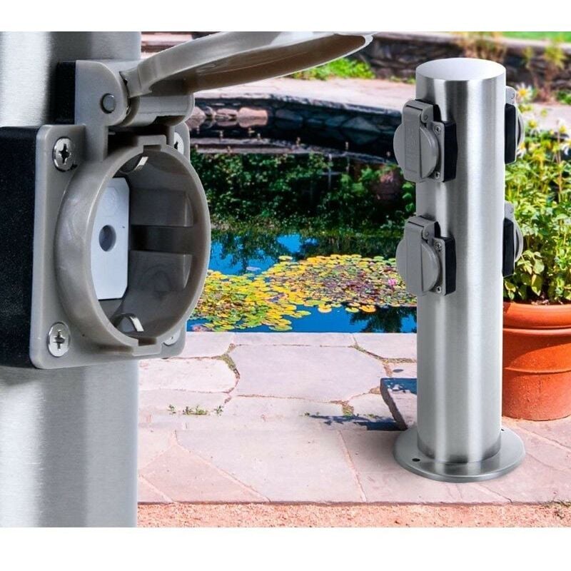 Multiprise Borne Ronde 4 Prises Électriques Pour Jardin Et Extérieur