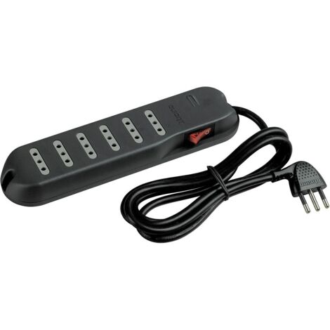 Multiprise Bticino Slim 6 prises doubles interrupteur lumineux anthracite fiche 10A 3630GB