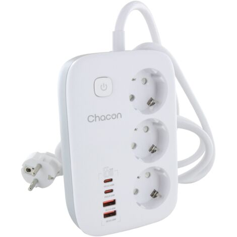 Multiprise compacte 3 prises + 4 ports USB - Quick Charge - Chacon