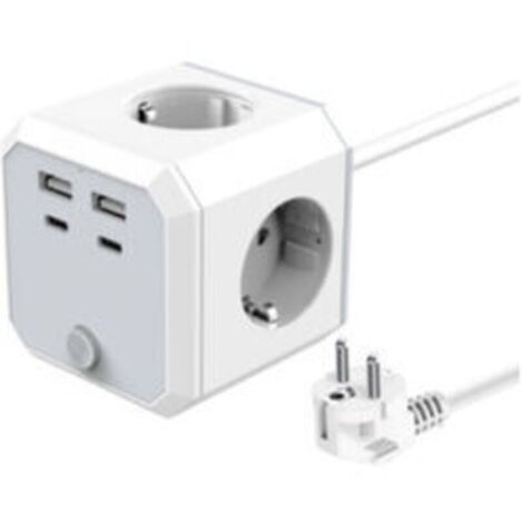 Multiprise cube 4 prises et 3 ports USB – Rallonge 1.8m pour maison et bureau – Design compact pour optimiser l'espace - 4Prises