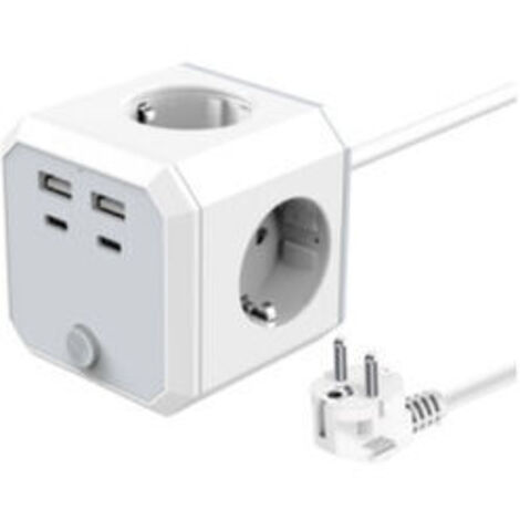 Multiprise cube 4 prises et 3 ports USB Rallonge 1.8m pour maison et bureau Design compact pour optimiser l'espace - 4Prises