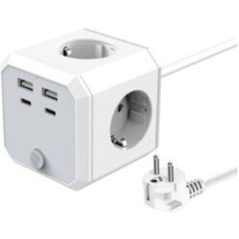Multiprise cube 4 prises et 3 ports USB – Rallonge 1.8m pour maison et bureau – Design compact pour optimiser l'espace - 4Prises