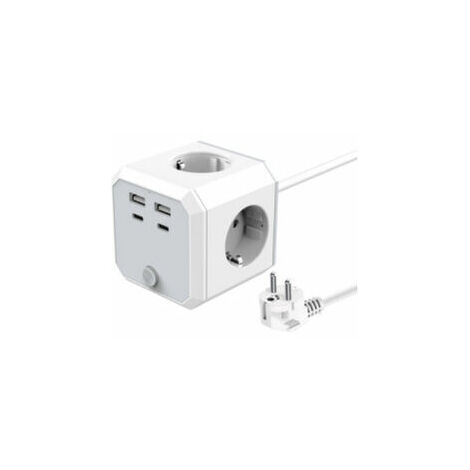 Multiprise Cube avec 4Prises et 3 Ports USB, Tour Multiprises 1.8m Convient à La Maison et au Bureau, Blanc