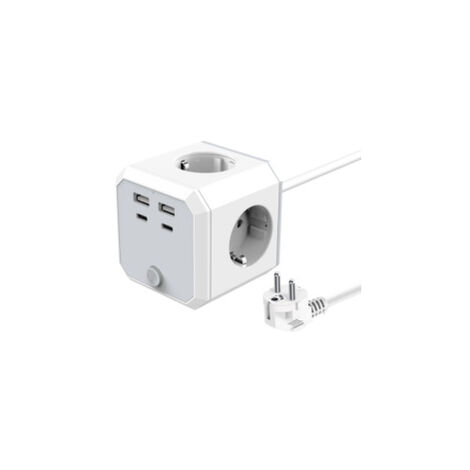 Multiprise Cube avec 4Prises et 3 Ports USB, Tour Multiprises 1.8m Convient à La Maison et au Bureau, Blanc LITZEE