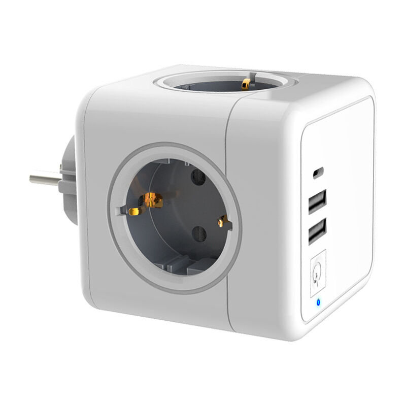 Multiprise Cube , Cube de Prise avec 1 Port usb-c et 2 Ports USB-A,Murale Prise Multiple, pour Maison, Salon, Cuisine, Bureau(gris)