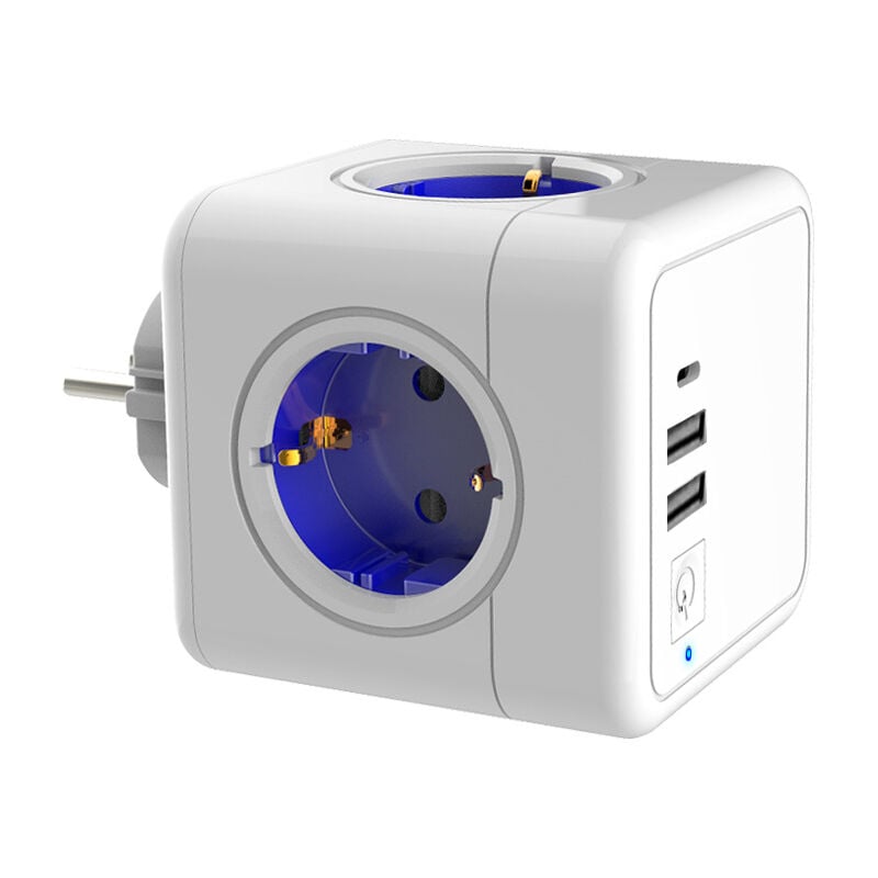 Sjqka - Multiprise Cube , Cube de Prise avec 1 Port usb-c et 2 Ports USB-A,Murale Prise Multiple, pour Maison, Salon, Cuisine, Bureau(bleu)