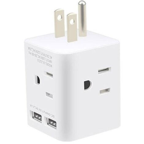 Multiprise cubique avec prises multifonctions — Sans protection contre les surtensions — Port USB-C à charge rapide — Compatible avec les navires de croisière — Chargeur mural USB certifié