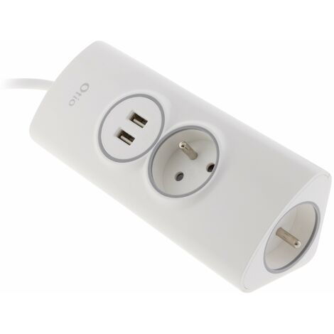 2x Multiprise Plate Derriere Meuble avec 2 Multiprise USB et 2 Prise Plate  avec Adaptateur EU-US, Prise avec Connexion Pivotante 180º, Prise Multiple  10A/250V, Multiprise Extra Plate