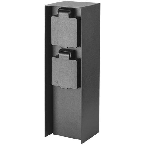 Multiprise de jardin V-TAC 2 prises Schuko 16 A, acier noir, 70 x 230 mm, IP44
