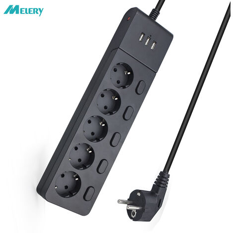 Multiprise de Protection contre les surtensions, prises d&39extension électriques avec prise USB 5 voies, commande indépendante, cordon de 2m,Espagne,EU Plug Sockets
