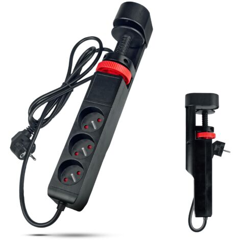 Multiprise de table verticale FISHTEC 3 prises 3 USB interrupteur central fixation mâchoire réglable câble 150 cm