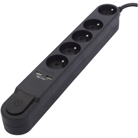 Multiprise Design 5x16A + 2xUSB 1,5m - Noir - Chacon