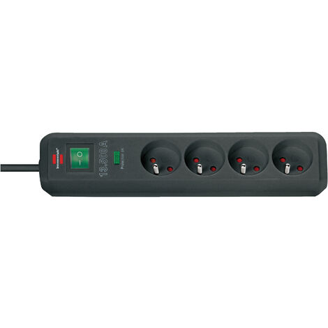 Multiprise Eco-Line de courant avec interrupteur et parasurtenseur 13500A - 1,4m H05VV-F 3G1,5 4 prises - Noir