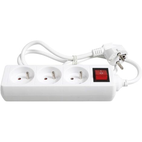 Multiprise électrique 3 Prises, Prise Multiple + Interrupteur- Blanc 1pc