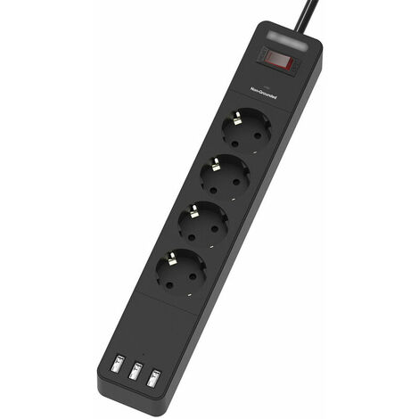 Multiprise Electrique (4000W), Multiprise USB avec 4 Prises et 3 Ports USB (2.4A), Multiprise avec Interrupteurs Individuels