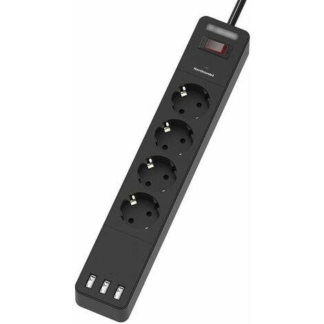 Multiprise Electrique (4000W), Multiprise USB avec 4 Prises et 3 Ports USB (2.4A), Multiprise avec Interrupteurs Individuels