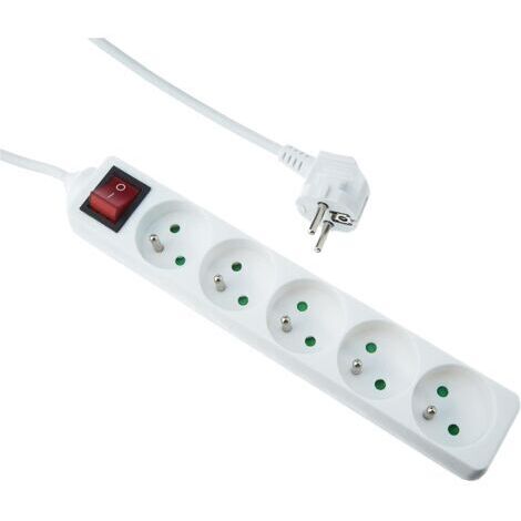 Multiprise électrique 5 prises, prise multiple - Bloc multiprise électrique 5 prises + interrupteur, rallonge multiprises électriques - 5P / 16A / 3G1mm² - Blanc - Protection enfant