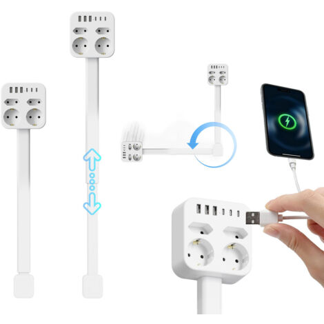 Multiprise Electrique, Bloc 4 Prises 1500W 10A avec 6 Ports Chargeur (3 USB A+3USB C), Prise Multi Parasurtenseur Parafoudre et Surtension