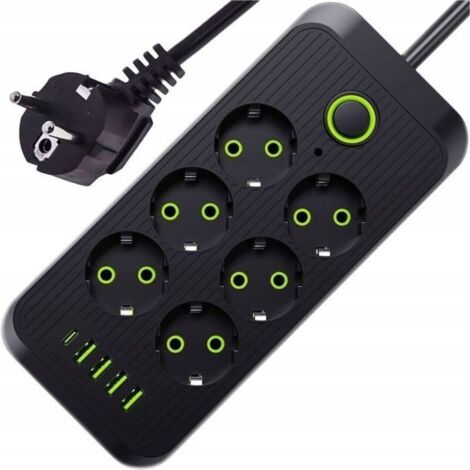 Multiprise Electrique Multiprise 6 Prises avec 5 Ports USB, Bloc Multiprise Parafoudre avec Interrupteur, Câble 1,8 M
