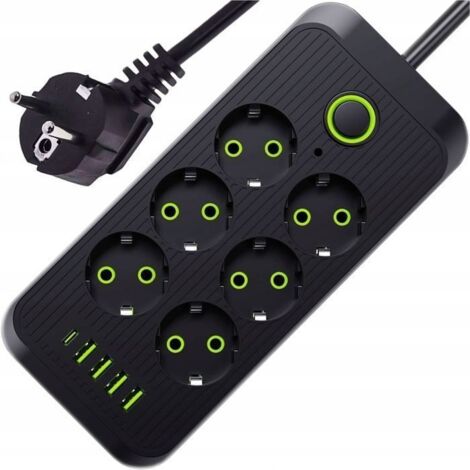 Multiprise Electrique Multiprise 6 Prises avec 5 Ports USB, Bloc Multiprise Parafoudre avec Interrupteur, Câble 1,8 M