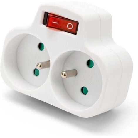 Multiprise éLectrique, Prise Multiple - Fiche Biplite - 2 Prises - Intensité Du Courant: 2 X 16a - Avec Interrupteur - Multiprise éLectrique Murale - Couleur: Blanc - Tension: 250v
