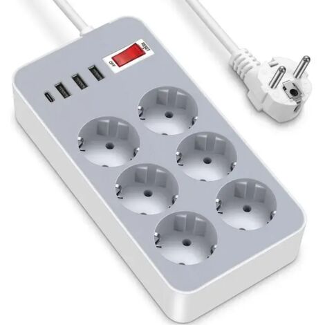 Multiprise Electrique Usb, Sdlogal, Avec 6 Prises Secteur + 3 Ports Usb-A + 1 Port Usb-C, Multiprise Bureau Usb Avec Interrupteur Cordon De 1.2m (95097085)