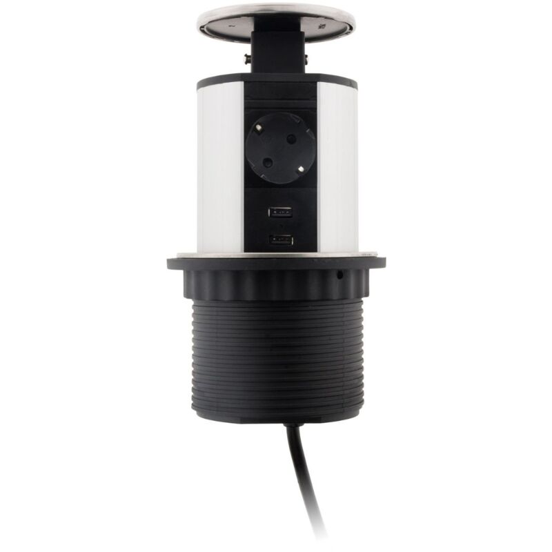 Multiprise encastrable Schuko 3 prises + 2 USB Ø100m - Blanc/Noir - Otio