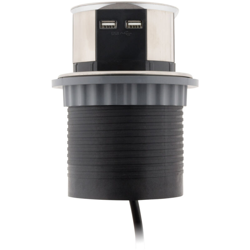 Otio – Multiprise encastrable 3 prises 16A + 2 ports USB 5V 2,4A – Longueur 1,5 m – Indice de protection IP20 – Ø100 mm pour perçage Otio – Multiprise encastrable 3 prises 16A + 2 ports USB 5V 2,4A – Longueur 1,5 m – Indice de protection IP20 – Ø100 mm pour perçage