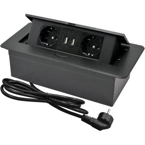 L&H-CFCAHL Multiprise Encastrable Plan de Travail,Bloc Prise Escamotable avec 2 Prises et Port USB et Port TypeC,Prise Plan de Travail Cuisine,1.8M Câble