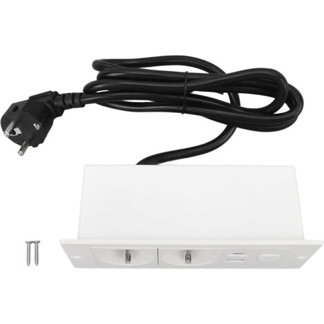 Multiprise encastrée 3 en 1, prise USB de type C, prise de bureau intégrée avec interrupteur et câble pour comptoir, table de conférence, bureau, maison
