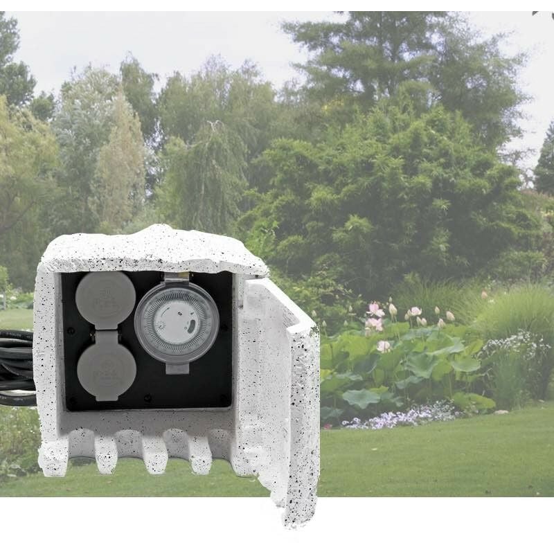 Multiprise jardin étanche 2 Prises et 1 Minuterie pour bassins ou massifs de fleurs - Blanc