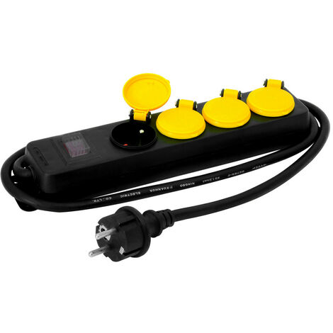 Multiprise étanche 4 prises – Protection IP44 pour extérieur – Câble 1,3m HO7RN-F 3G1,5mm² – Interrupteur marche/arrêt – Gefom