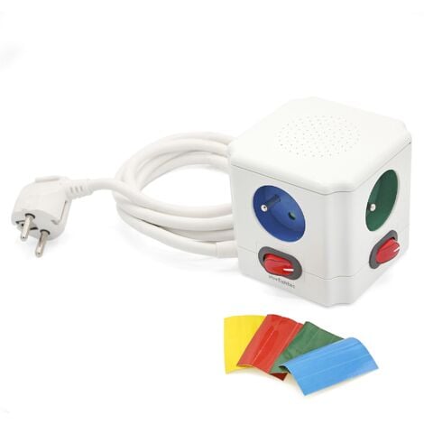 Multiprise FISHTEC Style cube - 4 prises Couleurs - 16A