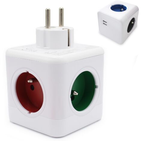 Multiprise FISHTEC style Cube - 4 prises couleurs - USB