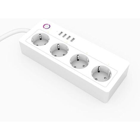 Multiprise intelligente Wi-Fi 4 prises + 4 USB Protection surtensions Télécommande, minuterie Compatible Alexa, Google Home, app Smart Life 230V 15A