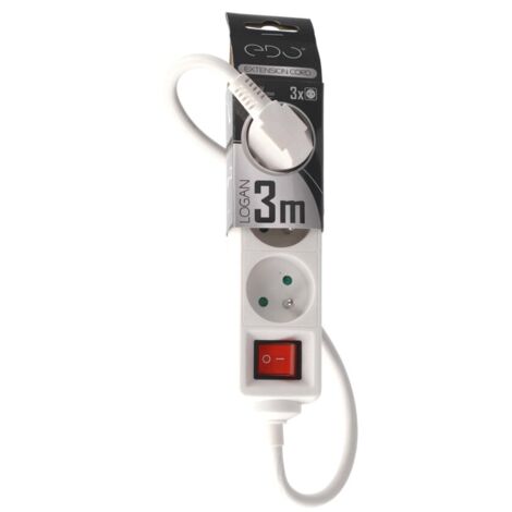 Multiprise LOGAN blanc 3 prises 2p+T avec interrupteur câble 3m EDO777561 EDO SOLUTIONS