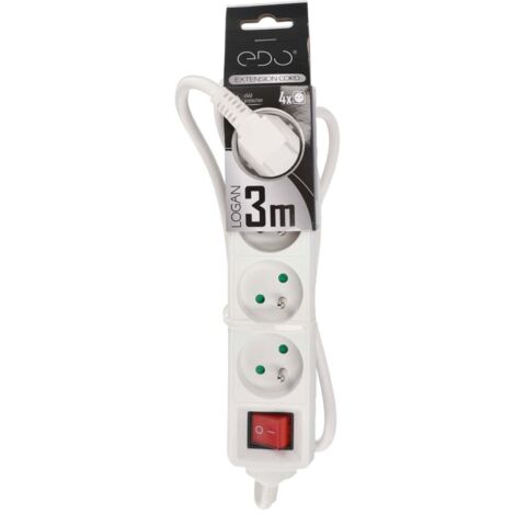 Multiprise LOGAN blanc 4 prises 2p+T avec interrupteur câble 3m EDO777563 EDO SOLUTIONS
