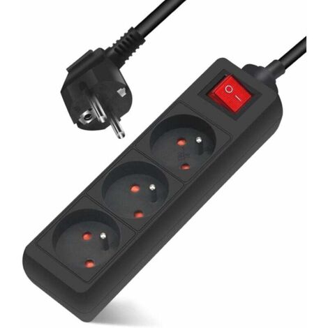 Multiprise monobloc 3 prises 16A avec rallonge interrupteur 3M 230 V avec sécurité enfant, noir