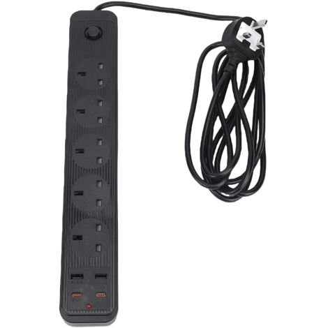 Multiprise multifonctionnelle 13A, 5 prises, 2 prises USB de Type C, extension pour cuisine et bureau