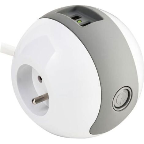 Multiprise Multimédia WATTBALL 2P 16A + 1P 6A + USB 2.1A - WATT&CO - Grise