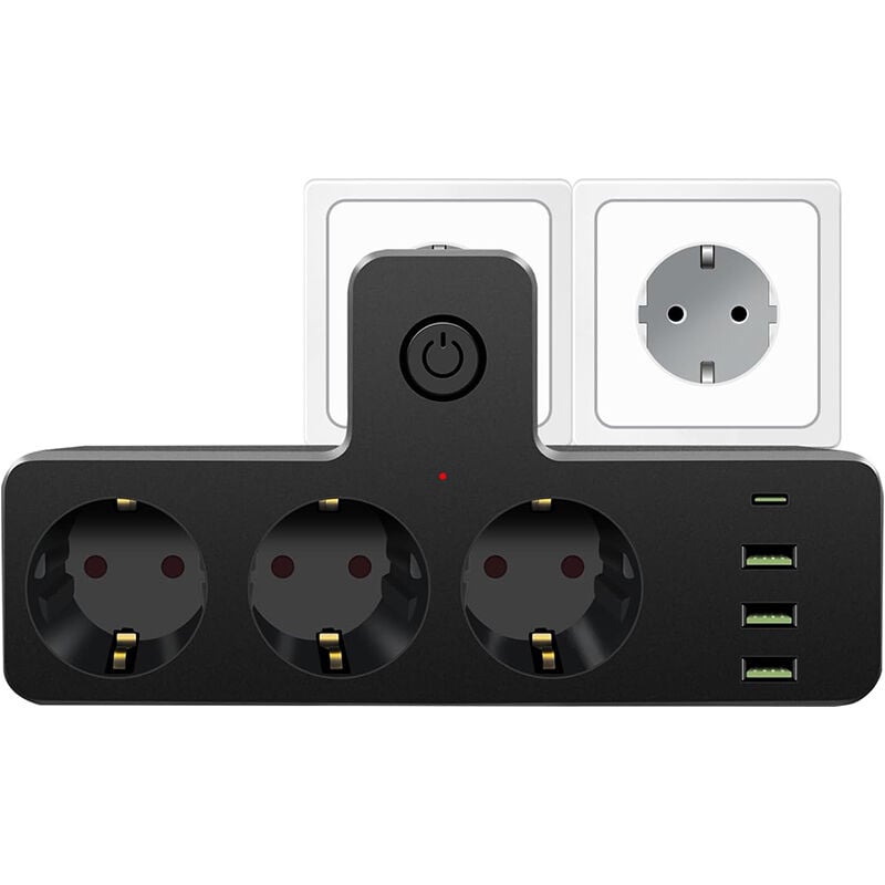 Longziming - Multiprise, Multiprise usb, Multiprise avec Interrupteur, Multiprise Française 7 en 1 avec 3 usb et 1 Type c, Prise avec Interrupteur,