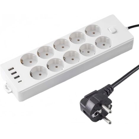 Multiprise murale 10 prises USB-C USB-A câble 2m charge rapide bureau maison