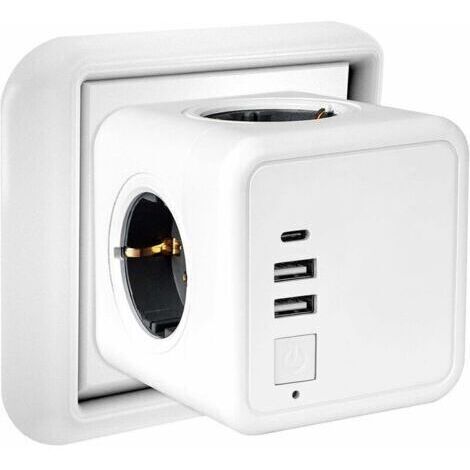Multiprise murale 4 prises avec 2 USB et 1 port type C – Charge rapide 3,1 A – Design compact pour bureau et maison