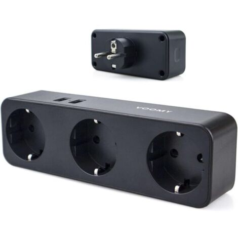 Multiprise Murale, 5 en 1 Prise USB Multiple USB, Multiprise 3 Prises et 2 Ports USB, Prise Multiple Murale USB 4000W, Triplette Electrique pour la Maison Le Bureau Les Voyages (Noir)