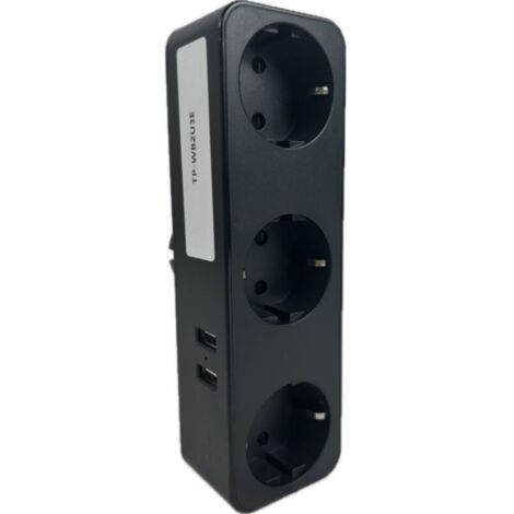 Multiprise Murale, 5 en 1 Prise USB Multiple USB, Multiprise 3 Prises et 2 Ports USB, Prise Multiple Murale USB 4000W, Triplette Electrique pour la Maison Le Bureau Les Voyages (Noir)